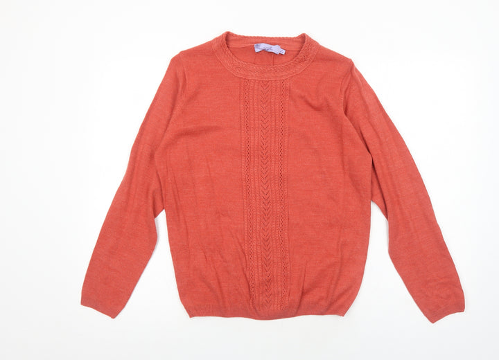 EWM Womens Orange Round Neck Polyester Pullover Jumper Size S