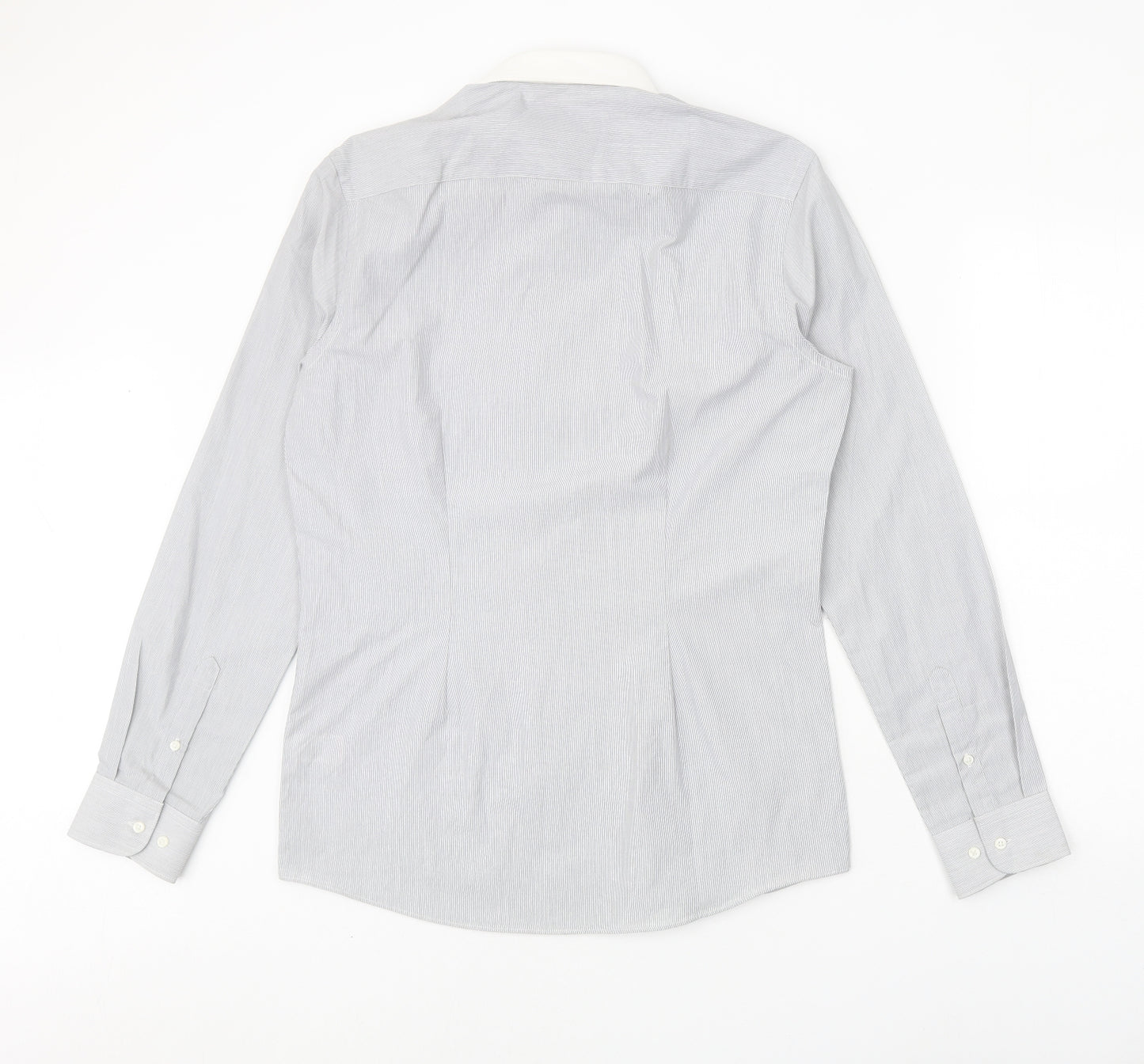 NEXT Mens Grey Striped Polyester Dress Shirt Size 15.5 Collared Button