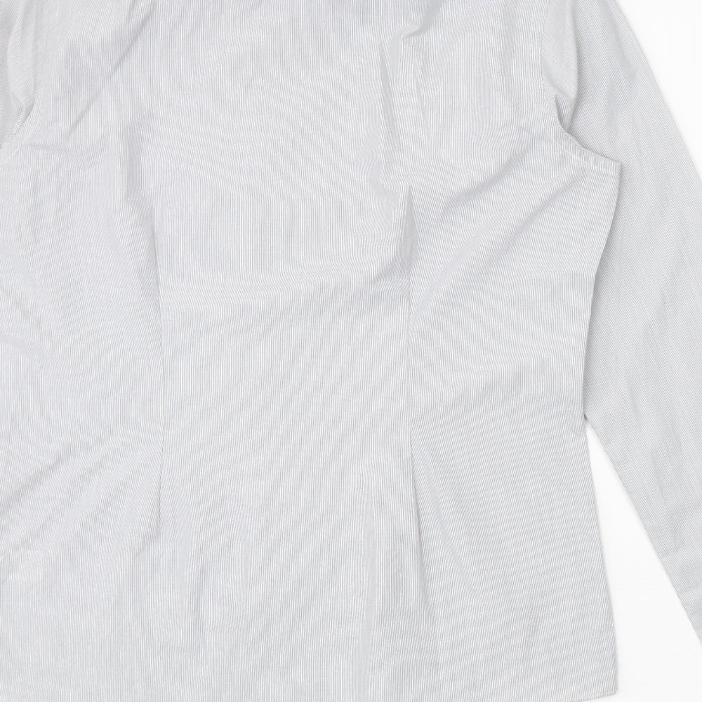 NEXT Mens Grey Striped Polyester Dress Shirt Size 15.5 Collared Button