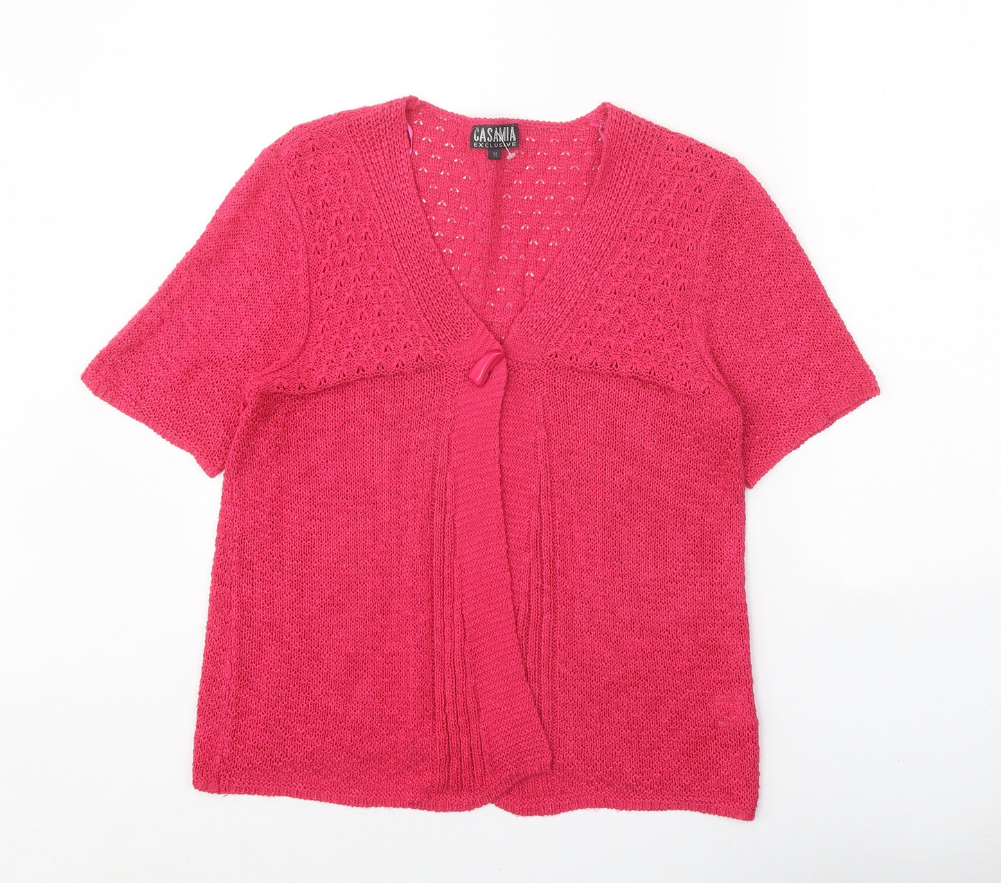 CASAMIA Womens Pink V-Neck Acrylic Cardigan Jumper Size M