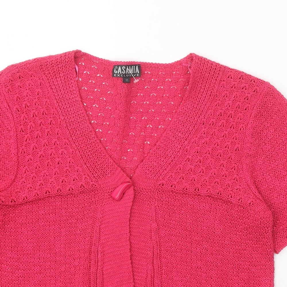 CASAMIA Womens Pink V-Neck Acrylic Cardigan Jumper Size M
