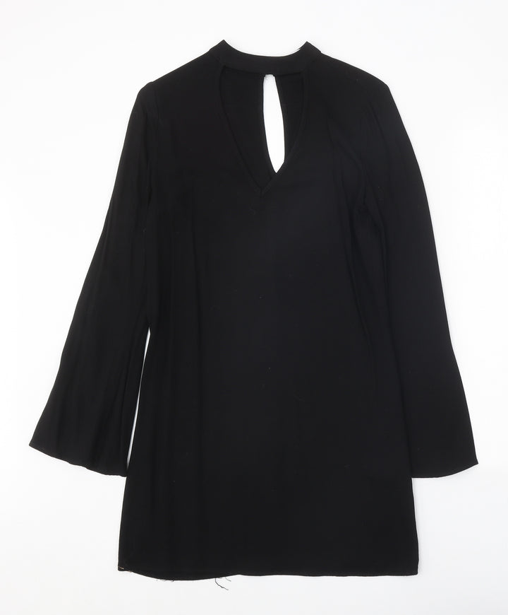 JustFab Womens Black Polyester A-Line Size XS V-Neck Button