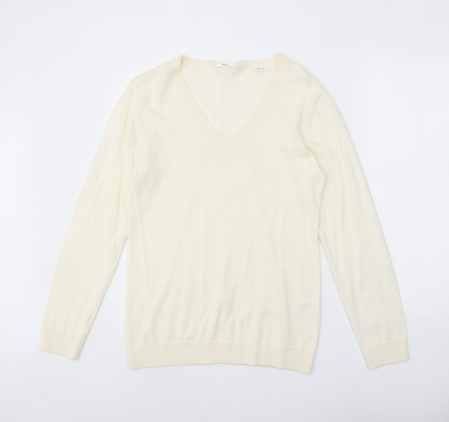AUR Womens Ivory V-Neck Wool Pullover Jumper Size L