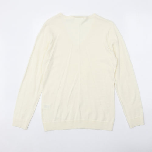AUR Womens Ivory V-Neck Wool Pullover Jumper Size L
