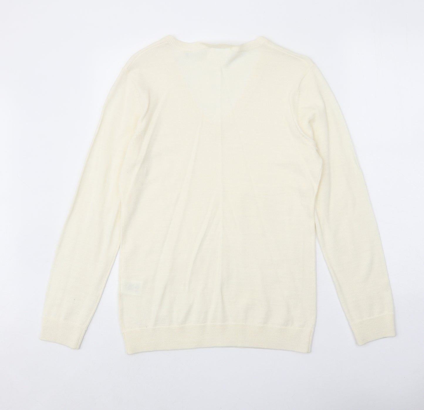 AUR Womens Ivory V-Neck Wool Pullover Jumper Size L