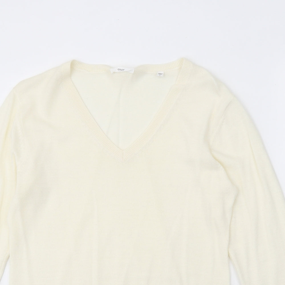 AUR Womens Ivory V-Neck Wool Pullover Jumper Size L