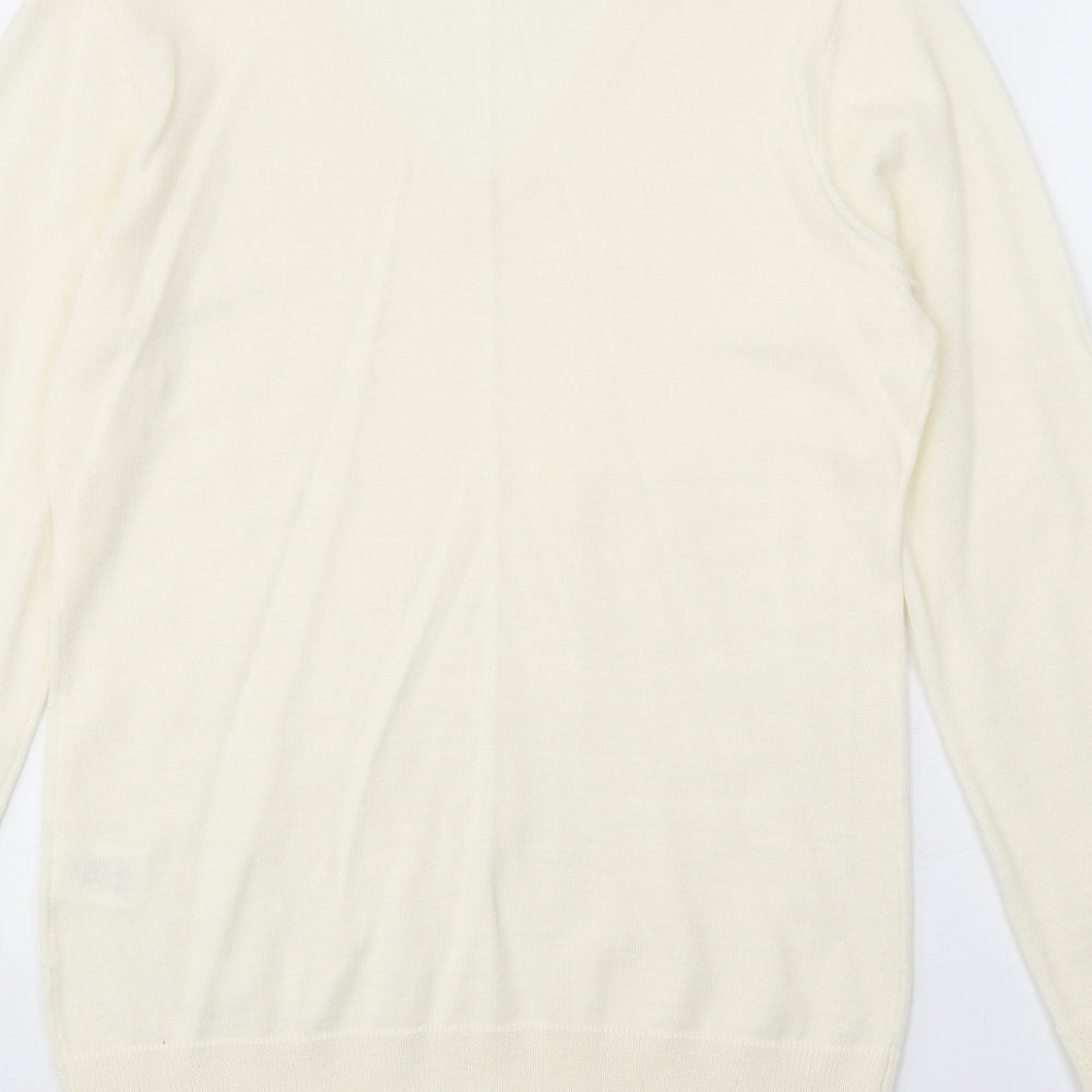 AUR Womens Ivory V-Neck Wool Pullover Jumper Size L