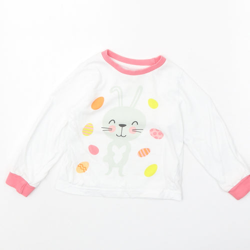 Easter Girls White 100% Cotton Basic T-Shirt Size 2-3 Years Round Neck Pullover - Easter Bunny