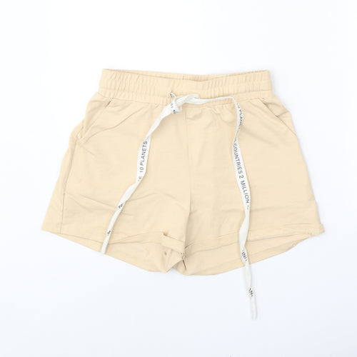 Flo Mode Womens Beige Camel Sweat Shorts Size S Regular Tie