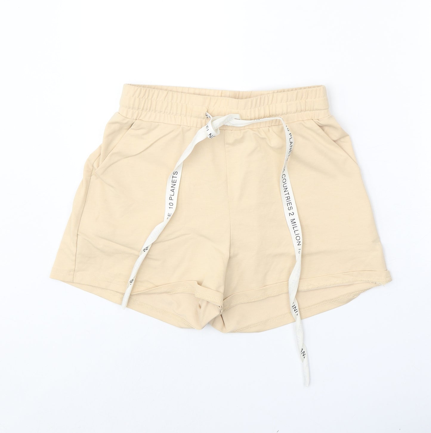 Flo Mode Womens Beige Camel Sweat Shorts Size S Regular Tie