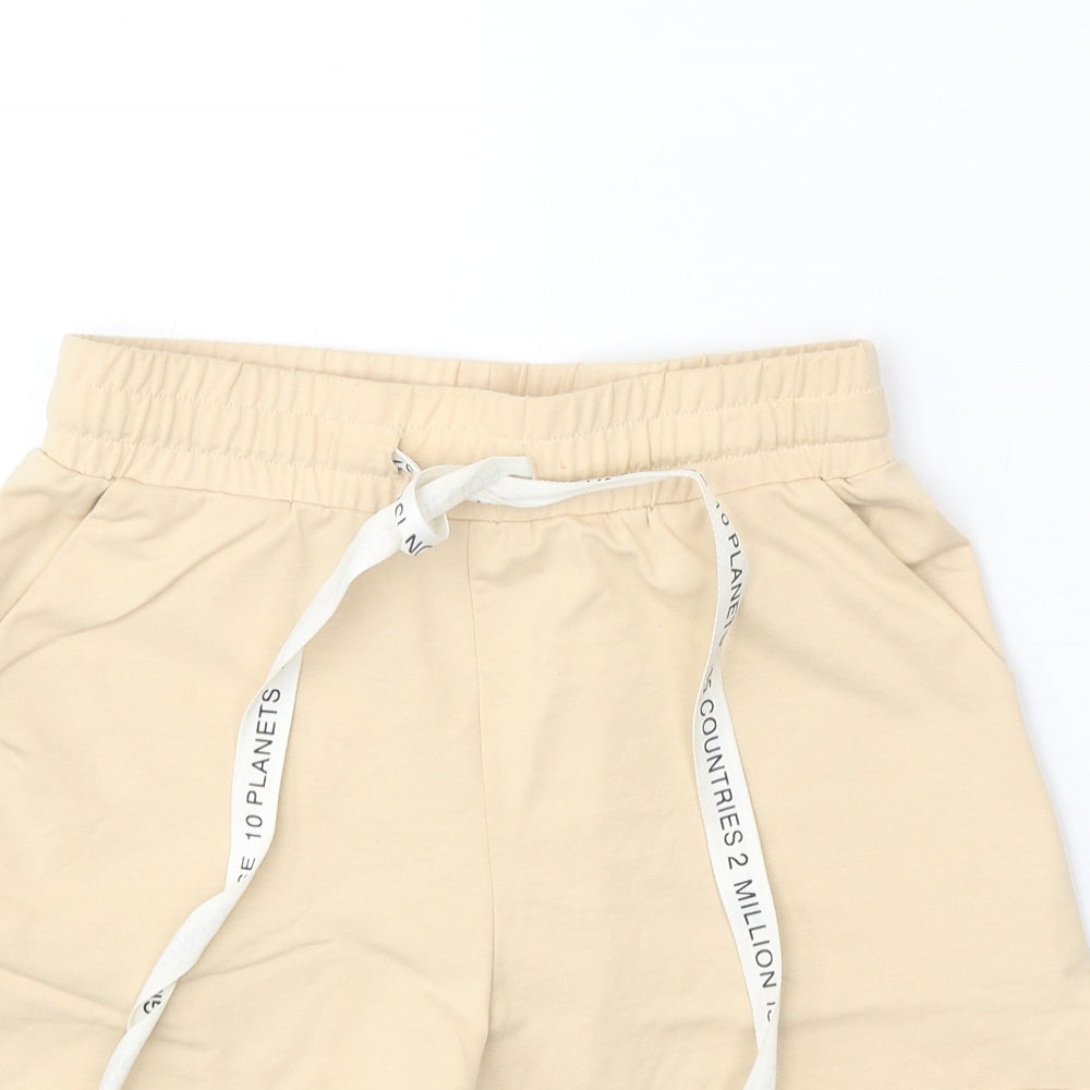 Flo Mode Womens Beige Camel Sweat Shorts Size S Regular Tie
