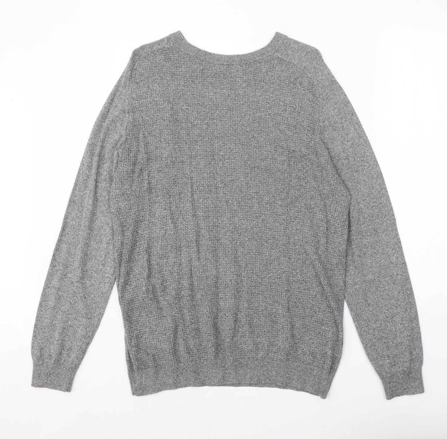 George Mens Grey Round Neck Cotton Pullover Jumper Size L Long Sleeve