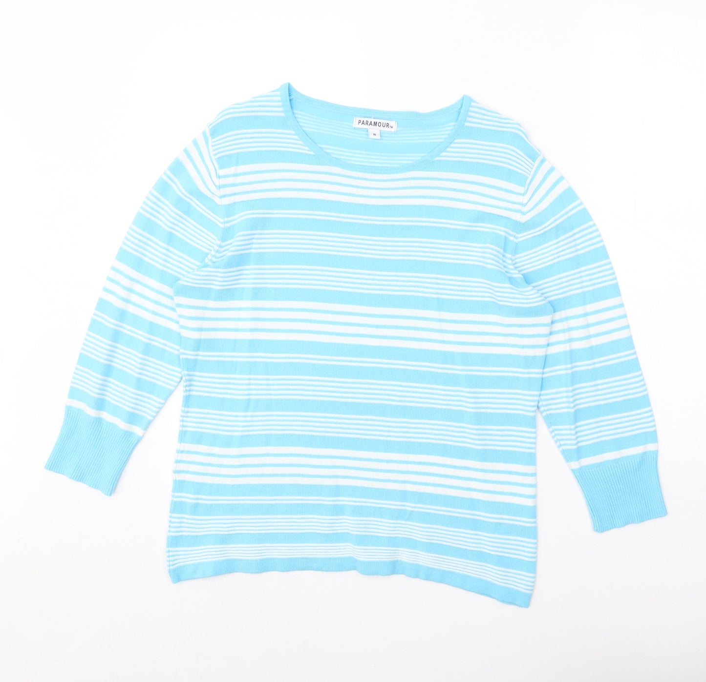 PARAMOUR Womens Blue Boat Neck Striped Viscose Pullover Jumper Size M