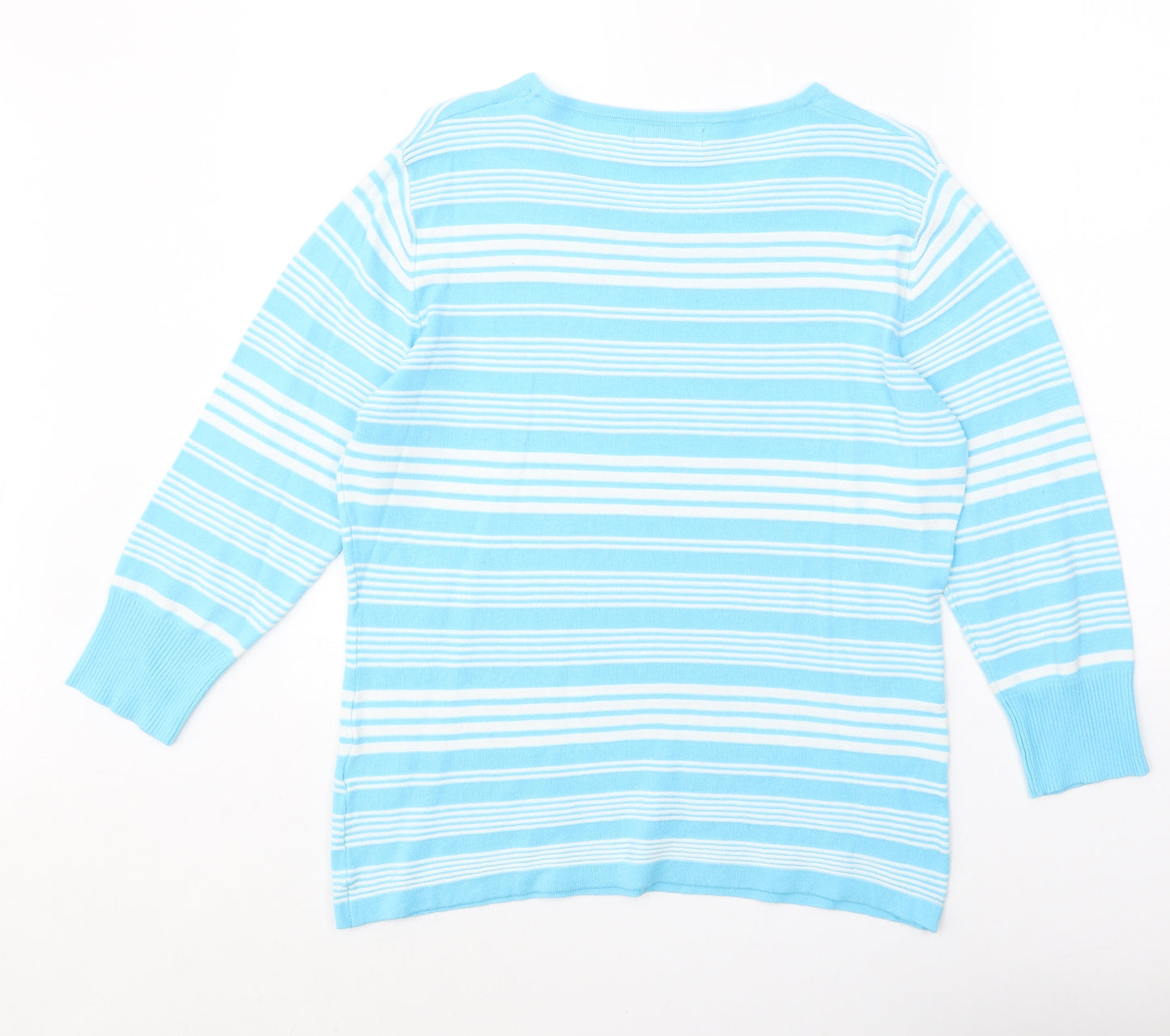PARAMOUR Womens Blue Boat Neck Striped Viscose Pullover Jumper Size M