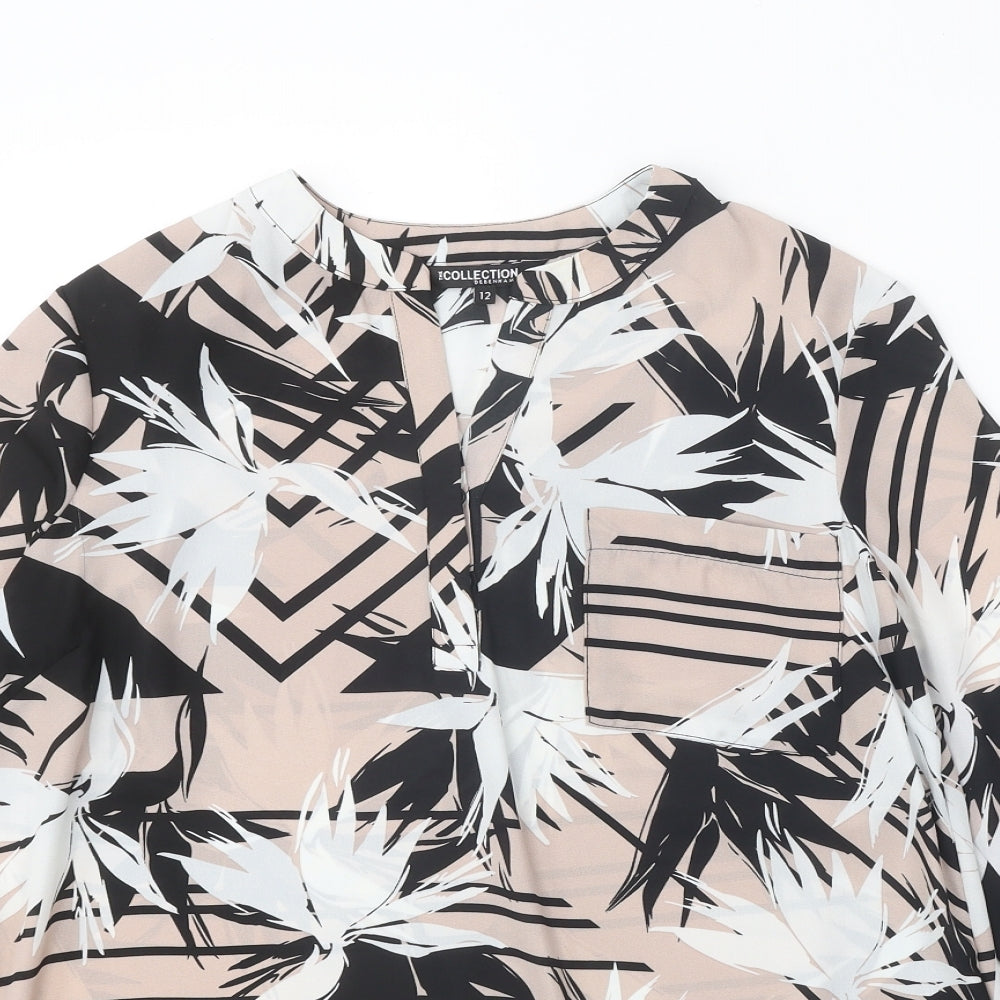 Debenhams Womens Beige Geometric Polyester Basic Blouse Size 12 V-Neck