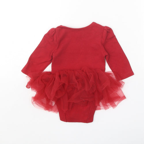 George Girls Red Geometric Cotton Babygrow One-Piece Size 0-3 Months Snap - Belle