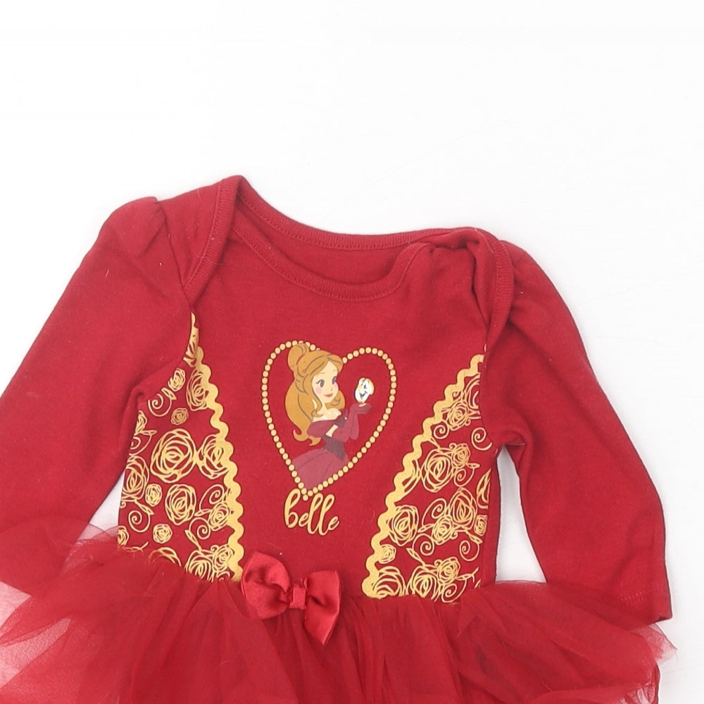 George Girls Red Geometric Cotton Babygrow One-Piece Size 0-3 Months Snap - Belle