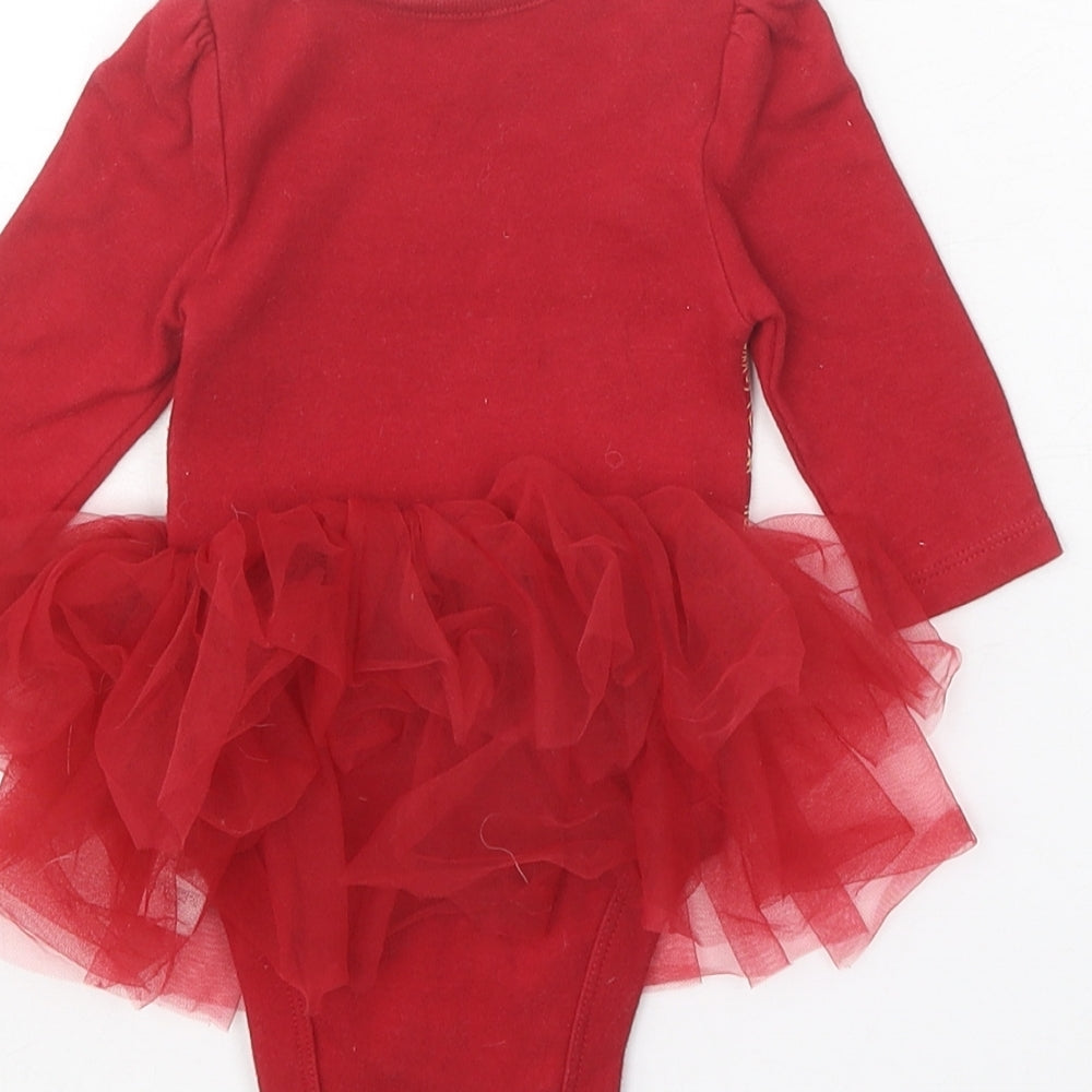 George Girls Red Geometric Cotton Babygrow One-Piece Size 0-3 Months Snap - Belle