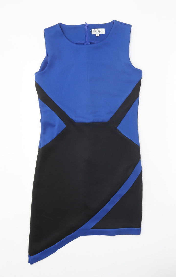 Rage Womens Blue Polyester Pencil Dress Size 8 Round Neck Zip
