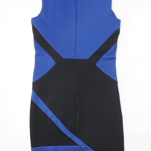 Rage Womens Blue Polyester Pencil Dress Size 8 Round Neck Zip