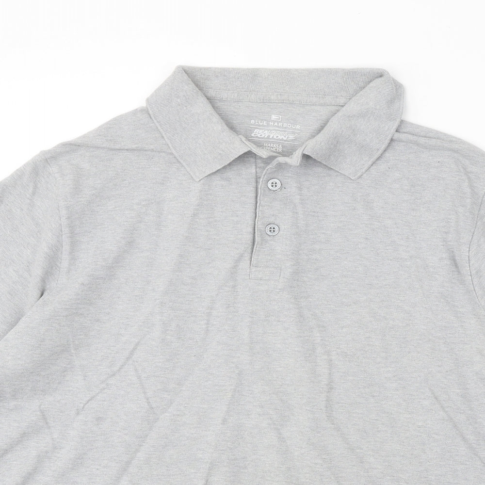 Marks and Spencer Mens Grey Cotton Polo Size XL Collared Button