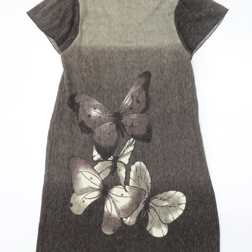 Purple Womens Brown Acrylic T-Shirt Dress Size M Square Neck Pullover - Butterfly