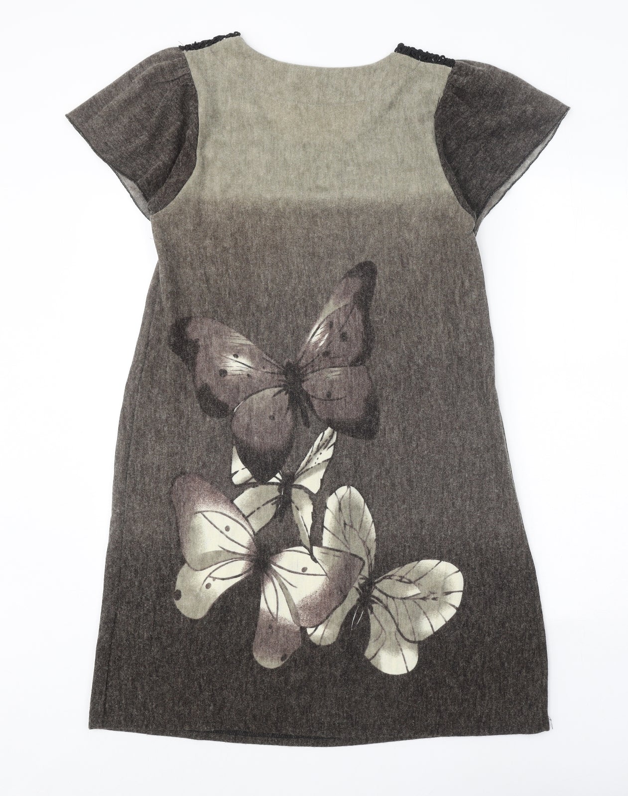 Purple Womens Brown Acrylic T-Shirt Dress Size M Square Neck Pullover - Butterfly