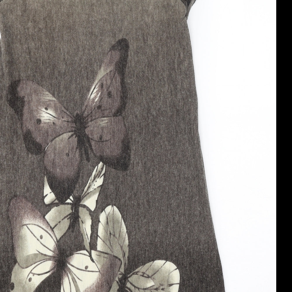 Purple Womens Brown Acrylic T-Shirt Dress Size M Square Neck Pullover - Butterfly