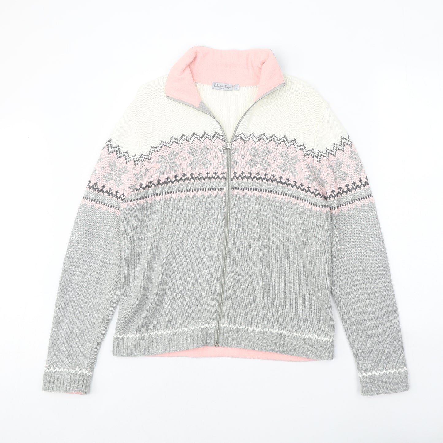 Daily Womens Grey Collared Geometric Cotton Full Zip Jumper Size L