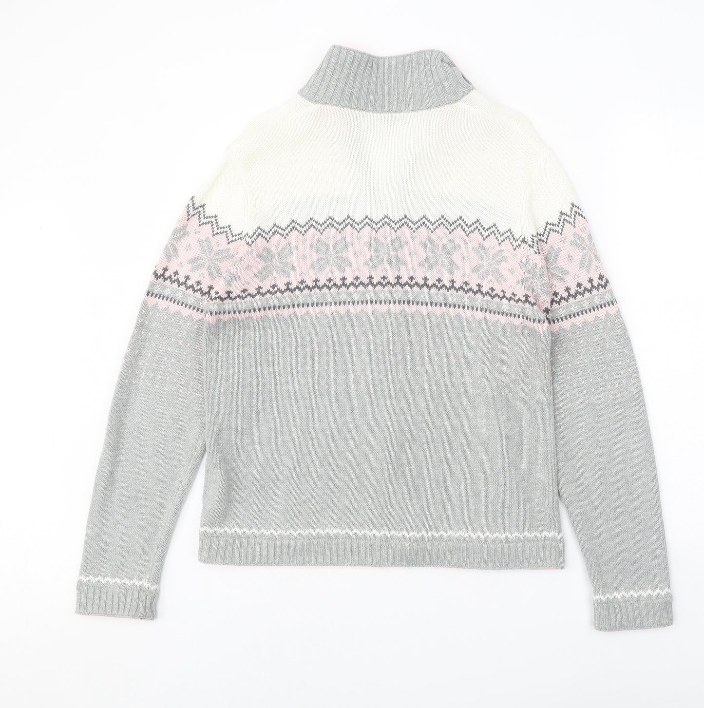 Daily Womens Grey Collared Geometric Cotton Full Zip Jumper Size L