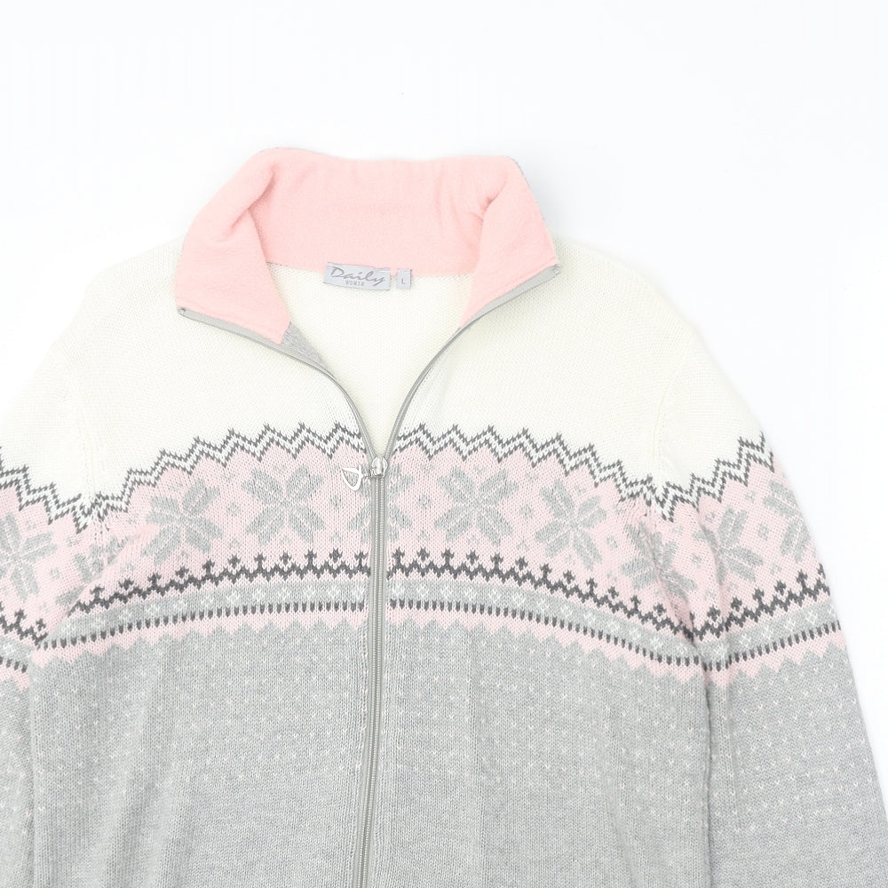Daily Womens Grey Collared Geometric Cotton Full Zip Jumper Size L