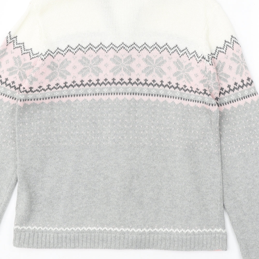 Daily Womens Grey Collared Geometric Cotton Full Zip Jumper Size L