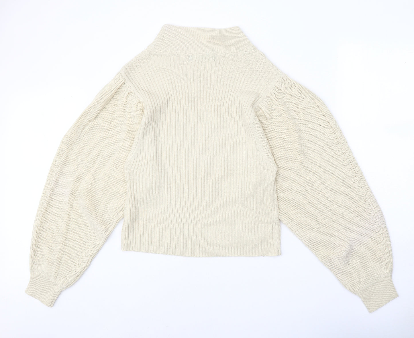 Misspap Womens Beige Mock Neck Acrylic Pullover Jumper Size L