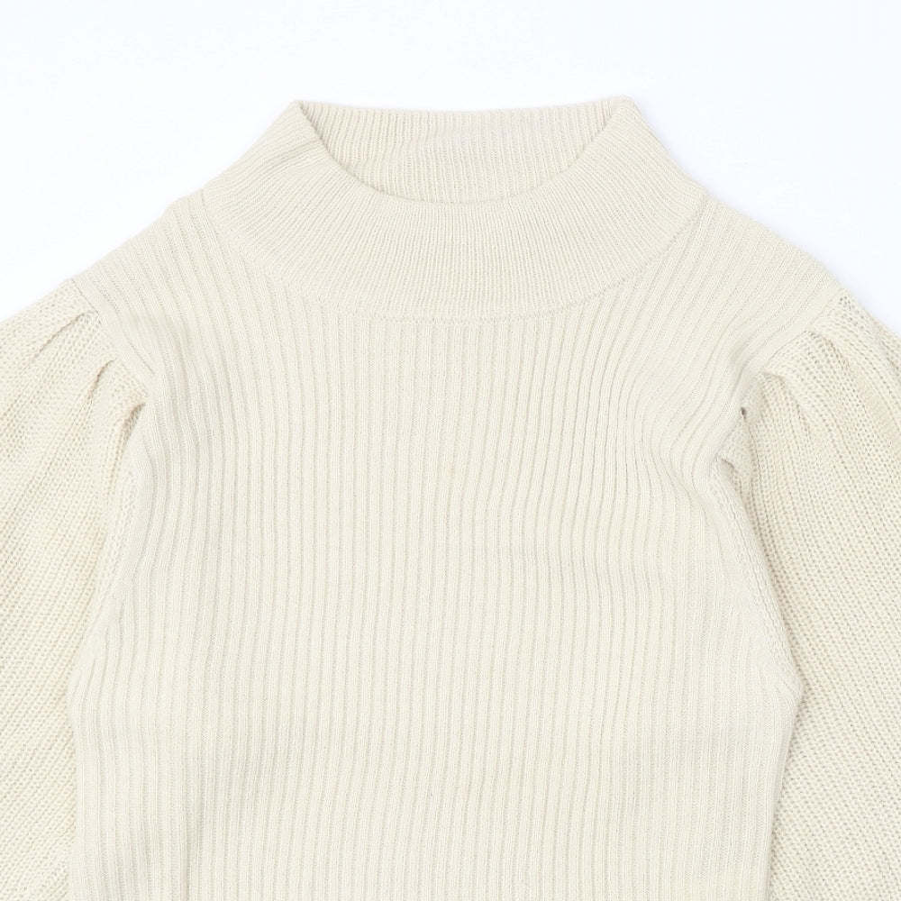 Misspap Womens Beige Mock Neck Acrylic Pullover Jumper Size L