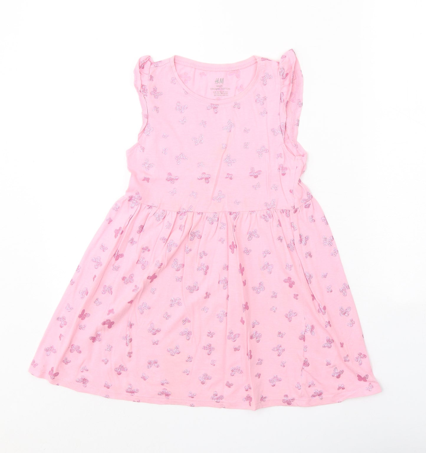 H&M Girls Pink Geometric 100% Cotton A-Line Size 5 Years Round Neck Pullover - Butterfly