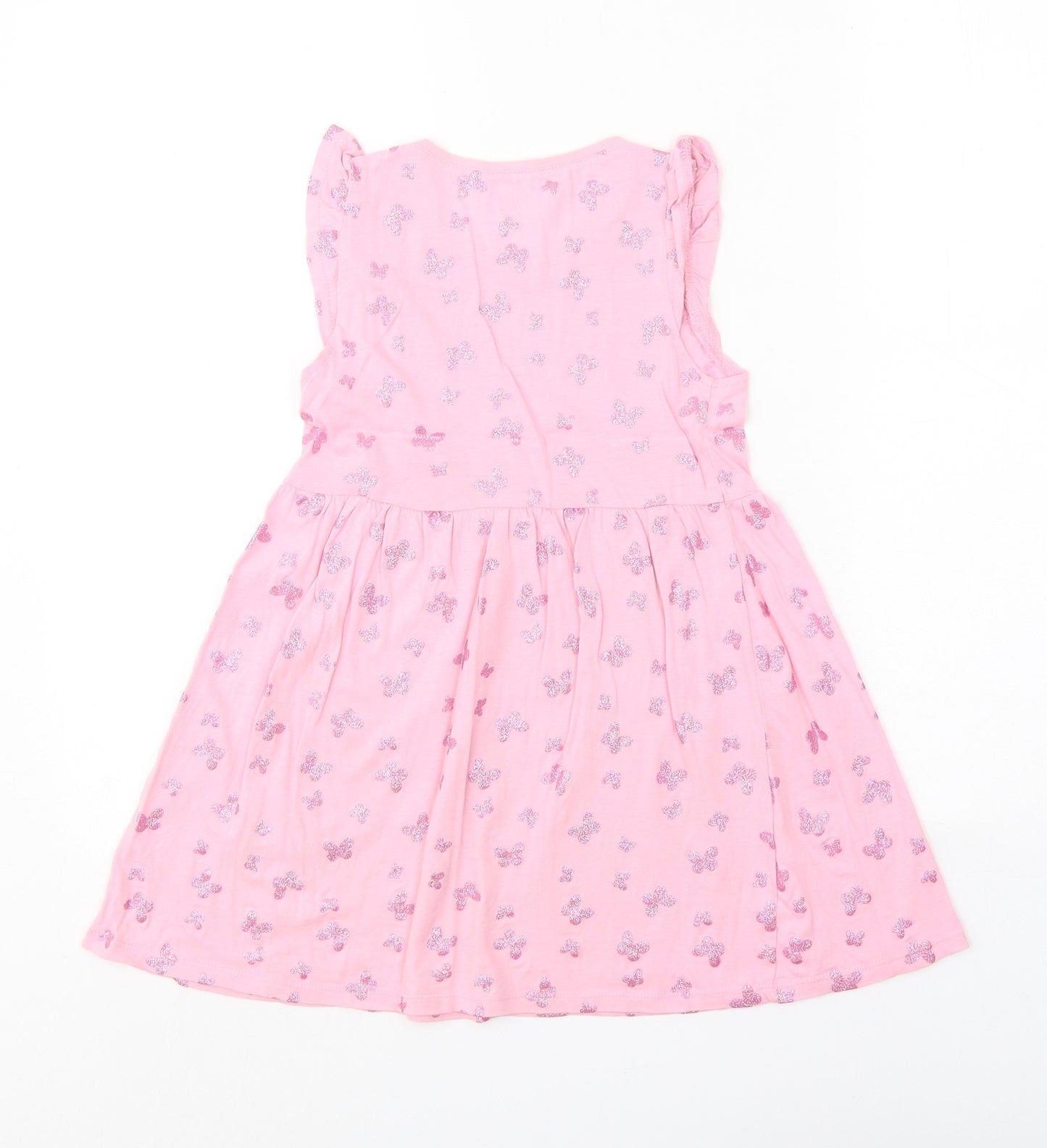 H&M Girls Pink Geometric 100% Cotton A-Line Size 5 Years Round Neck Pullover - Butterfly