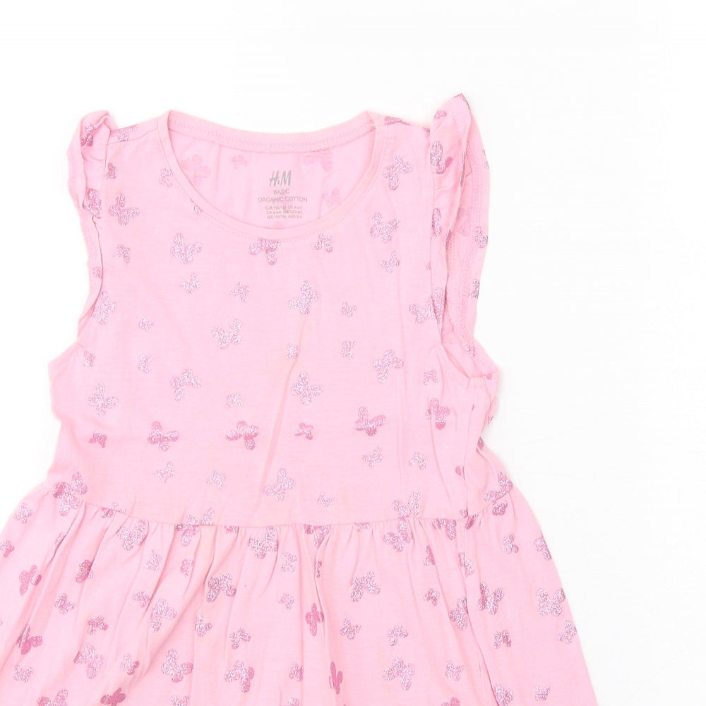 H&M Girls Pink Geometric 100% Cotton A-Line Size 5 Years Round Neck Pullover - Butterfly