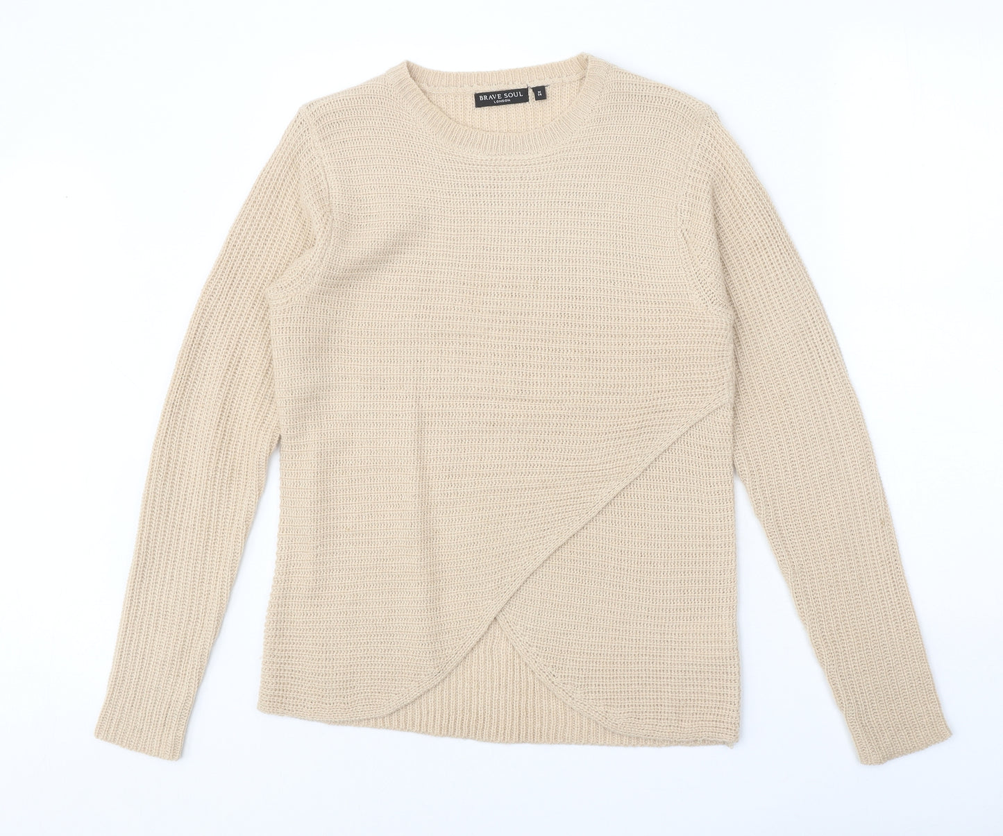 Brave Soul Womens Beige Round Neck Acrylic Pullover Jumper Size 14