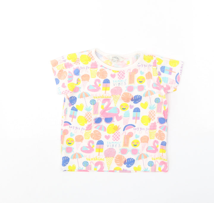 Evie Angel White Geometric Cotton Basic T-Shirt Size 18-24 Months Round Neck Pullover - Summer Vibes