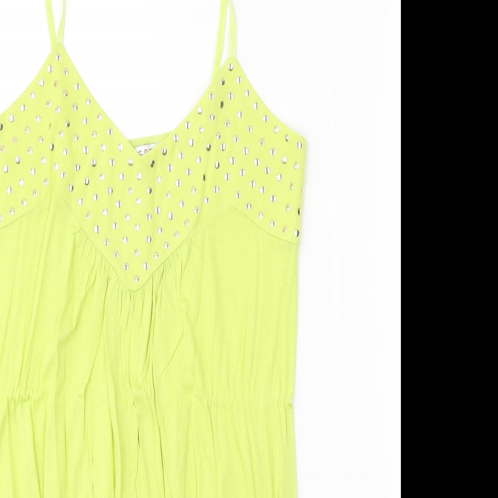 Select Womens Green Viscose Tank Dress Size 12 V-Neck Pullover