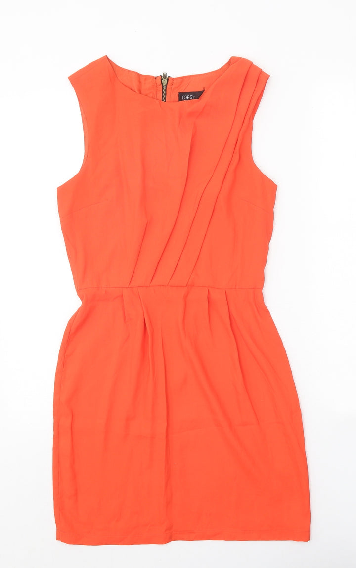 Topshop Womens Red Polyester A-Line Size 8 Round Neck Zip