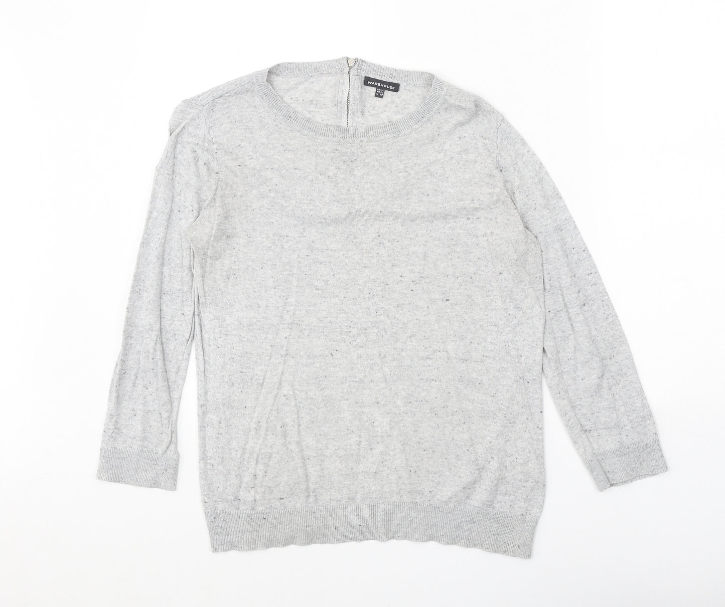 Warehouse Womens Grey Boat Neck Cotton Pullover Jumper Size 14