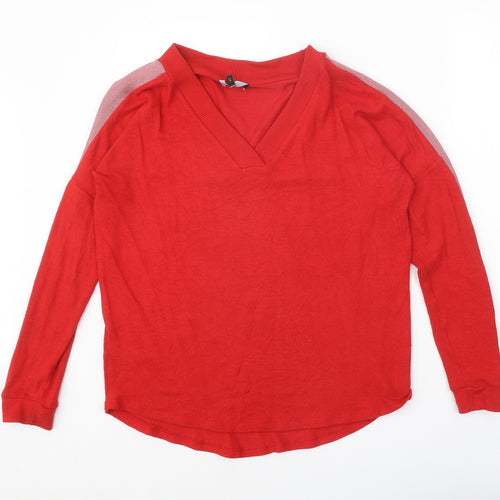 NEXT Womens Red V-Neck Acrylic Pullover Jumper Size 10