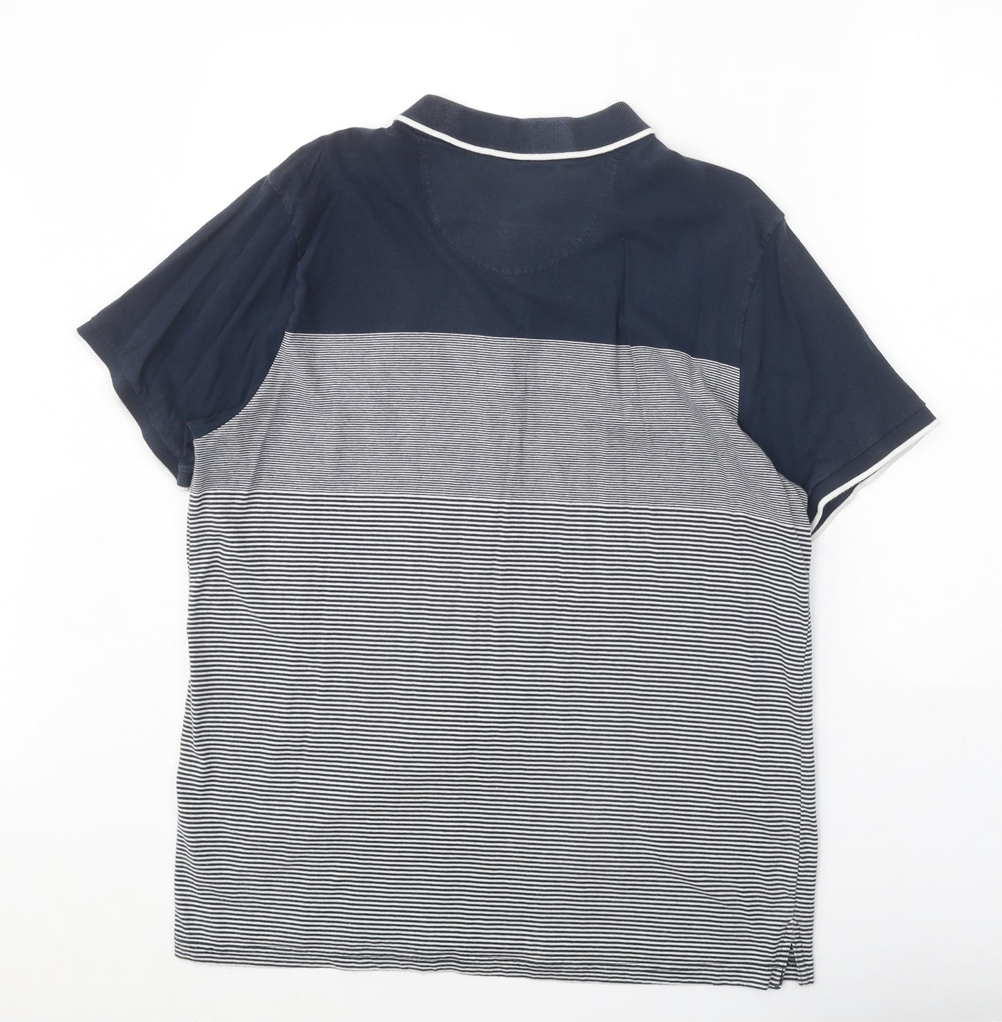 Nutmeg Mens Blue Striped 100% Cotton Polo Size L Collared Button