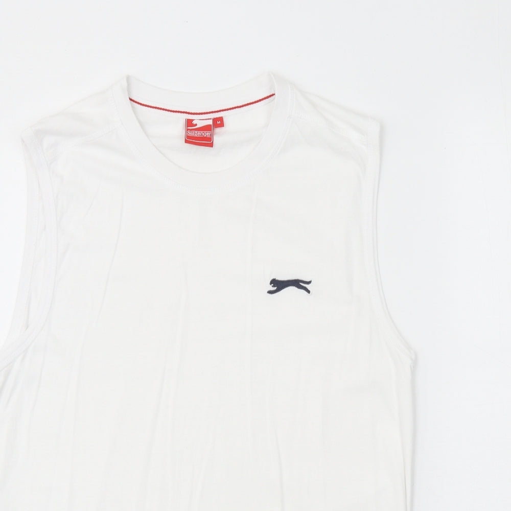 Slazenger Mens White 100% Cotton Basic Tank Size M Round Neck Pullover