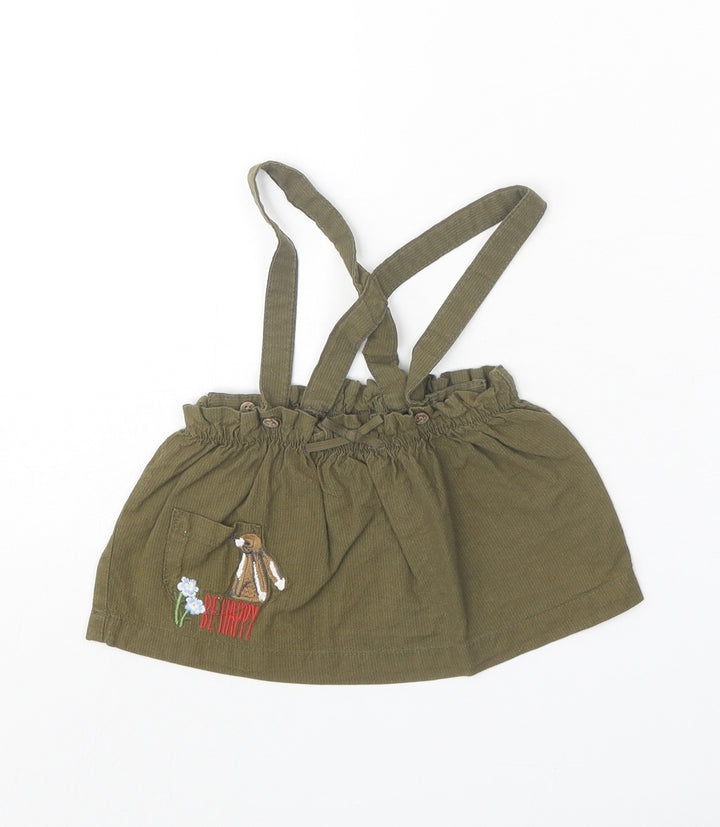 NEXT Girls Green 100% Cotton A-Line Skirt Size 3-6 Months Button