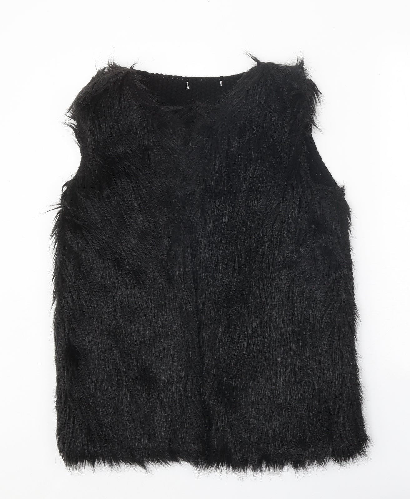 Primark Womens Black Boat Neck Acrylic Cardigan Jumper Size 12 - Faux Fur Front