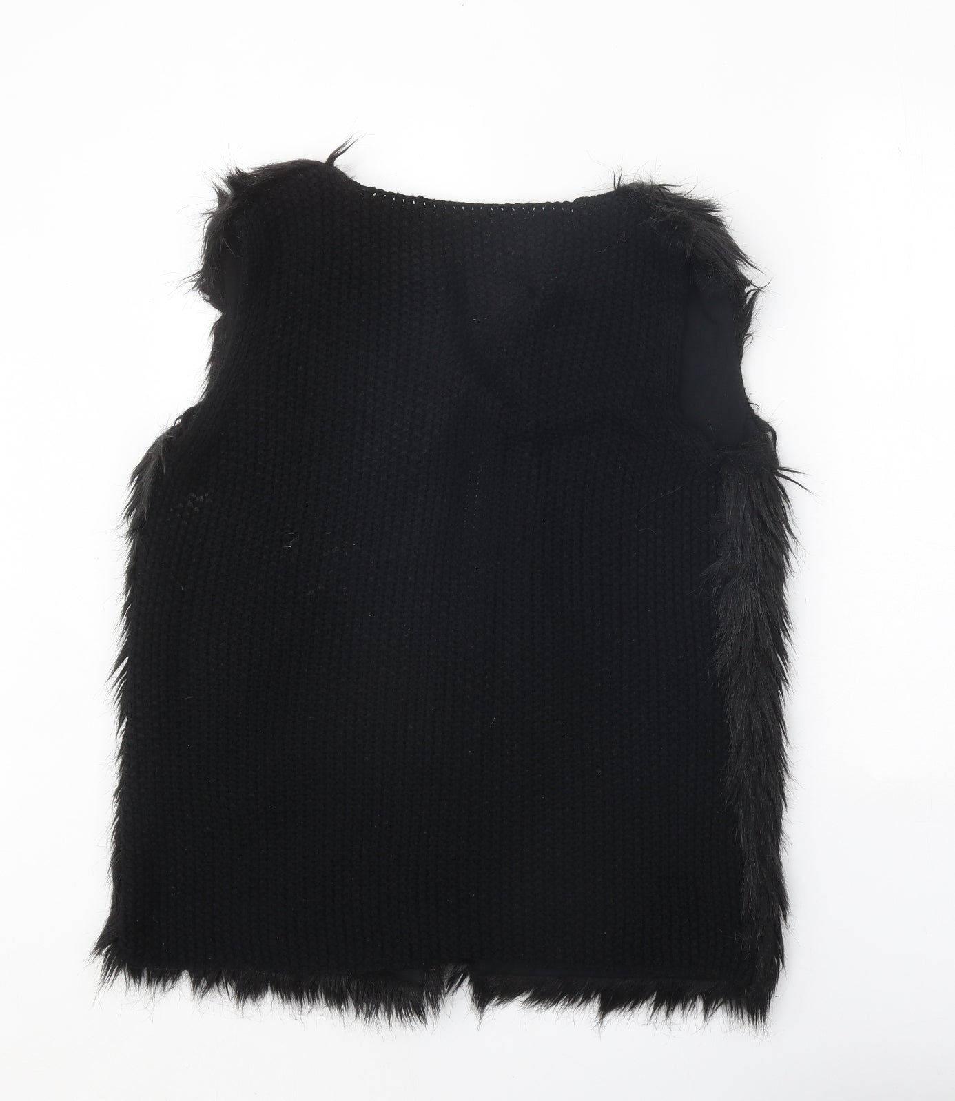 Primark Womens Black Boat Neck Acrylic Cardigan Jumper Size 12 - Faux Fur Front
