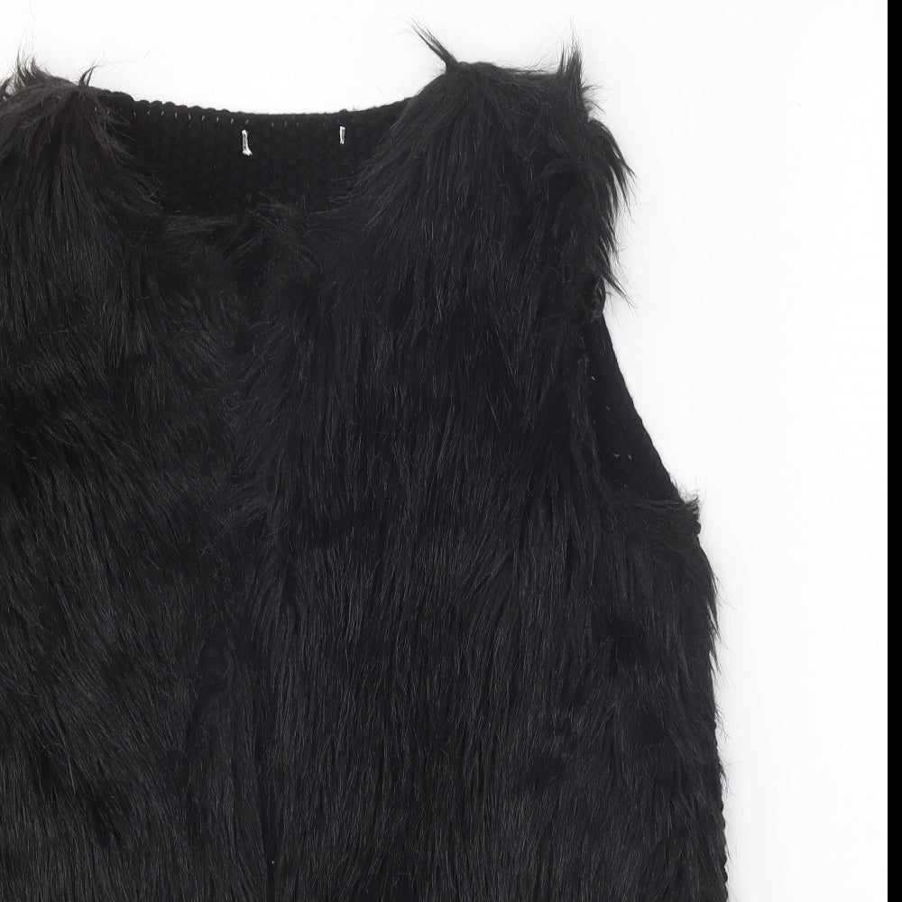 Primark Womens Black Boat Neck Acrylic Cardigan Jumper Size 12 - Faux Fur Front