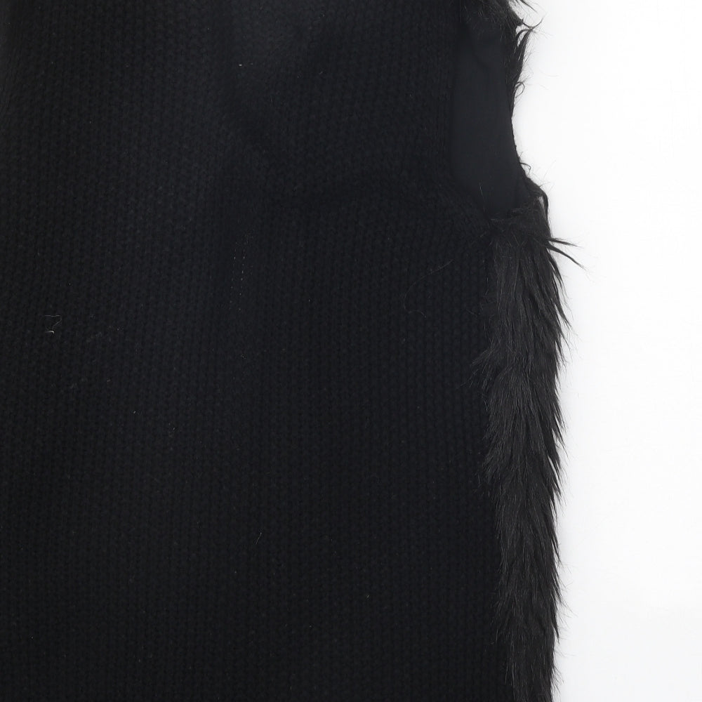 Primark Womens Black Boat Neck Acrylic Cardigan Jumper Size 12 - Faux Fur Front